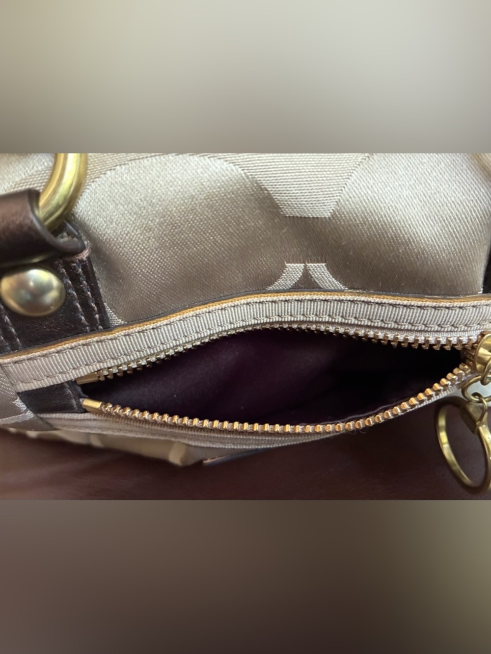 Coach “Poppy” Tan and Brown Signature Convertible Satchel - Picture 10 of 14